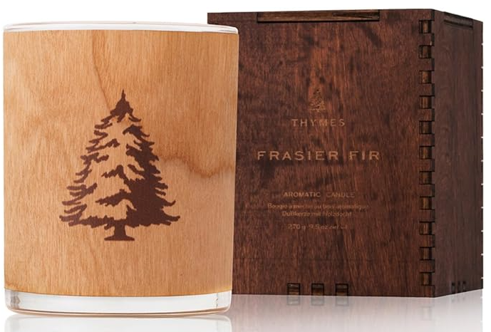 Thymes - Frasier Fir Seasonal Wood Wick Candle, 65- Hour Burn Time - 9.5 Ounces