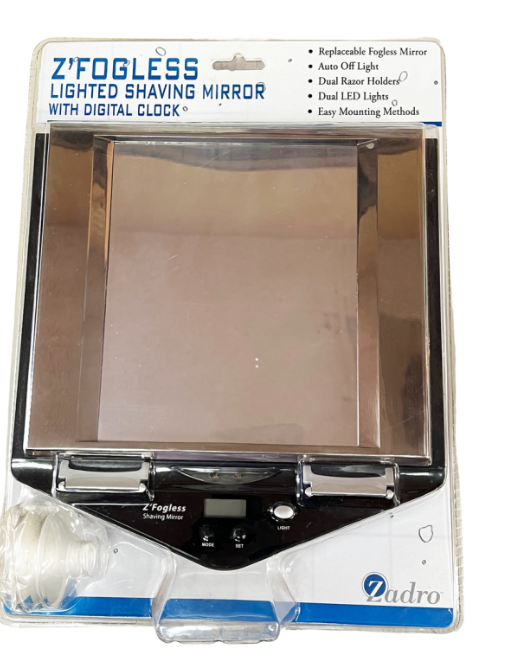 Zadro - Z' Fogless Lighted Shaving Mirror With Digital Clock-Black