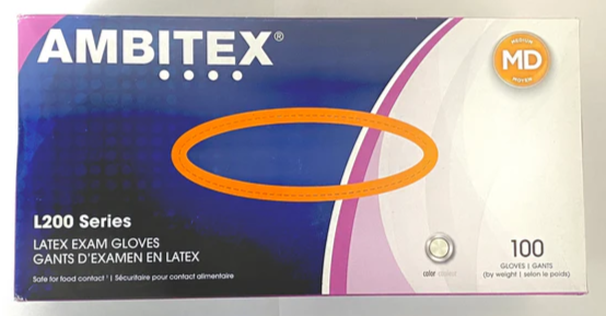 AMBITEX L200 Series Powder-Free Latex Gloves- Medium, Cream, 2 pack