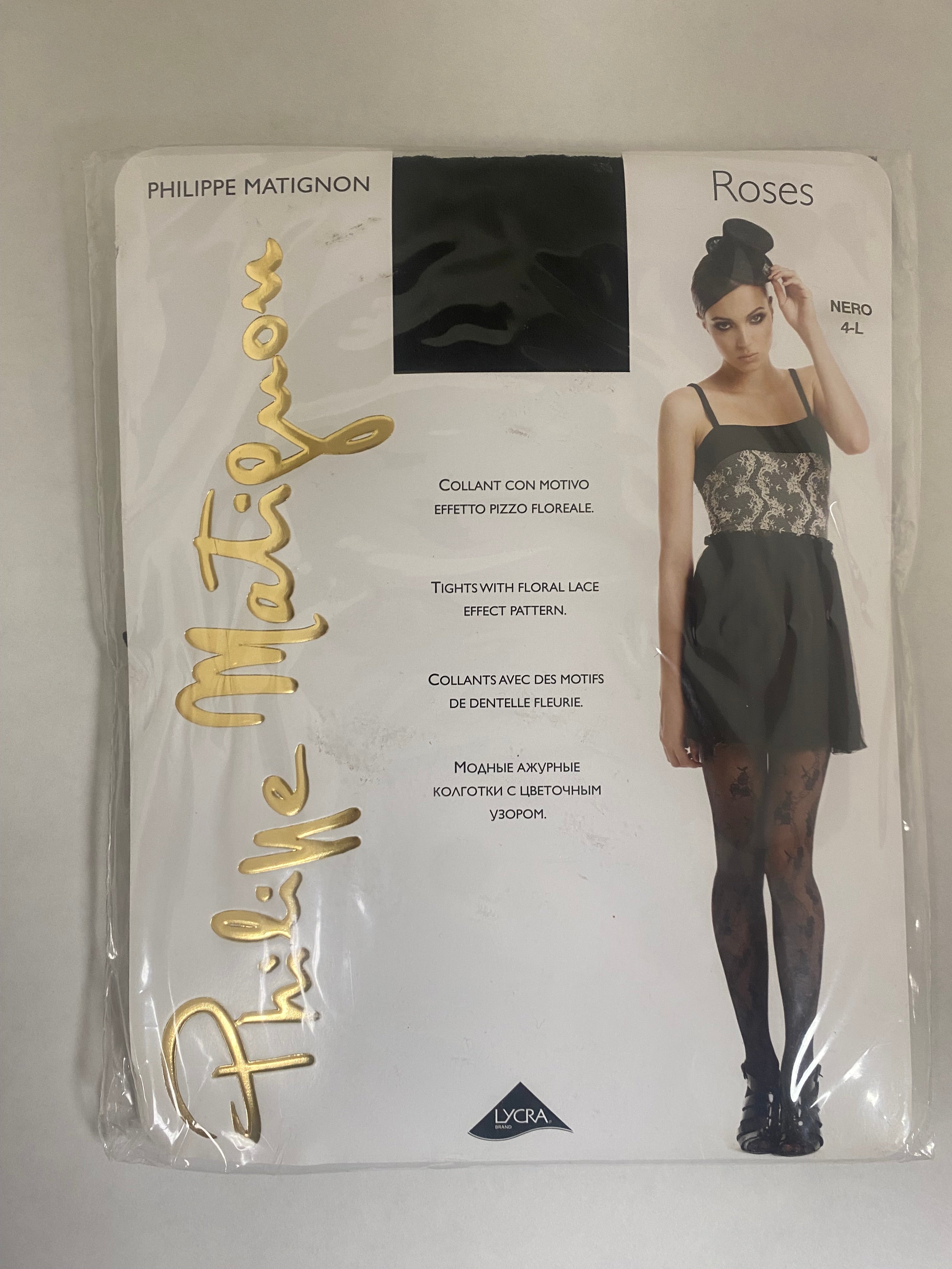 Philippe Matignon Roses Tights Black (Size 4-L)