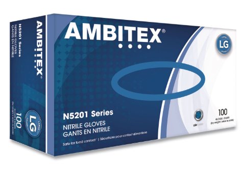 Ambitex N5201 Nitrile Gloves Large, Blue 100 Ct