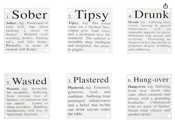 Kikkerland Drunk Glass Coasters, Set of 6