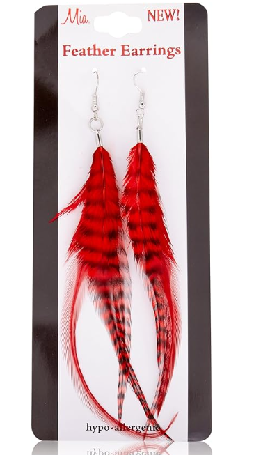 Mia Feather Earrings - Red
