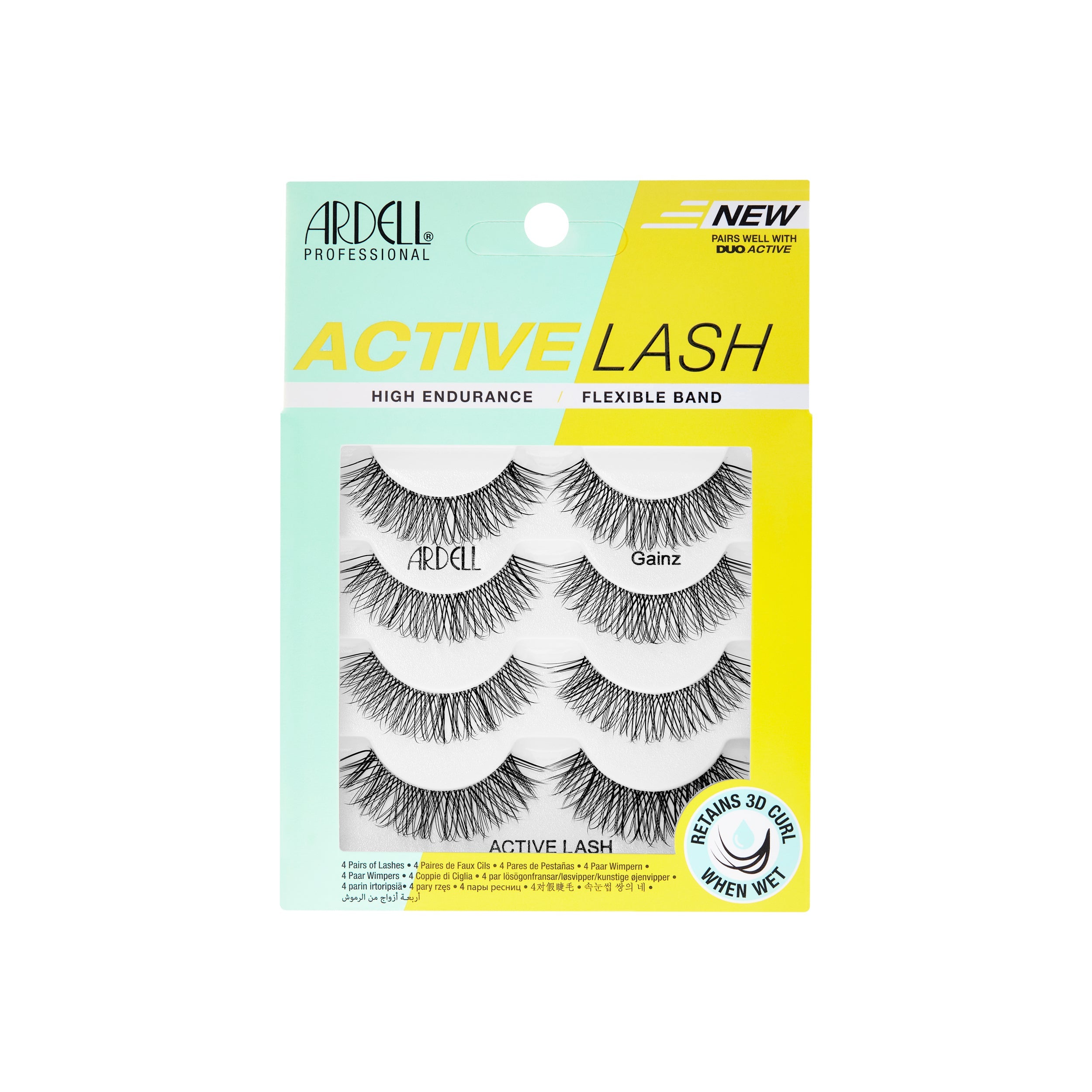 Ardell Active Lash Gainz - Sweat-Proof False Eyelashes, 4 Pair Pack, Lightweight Wispy