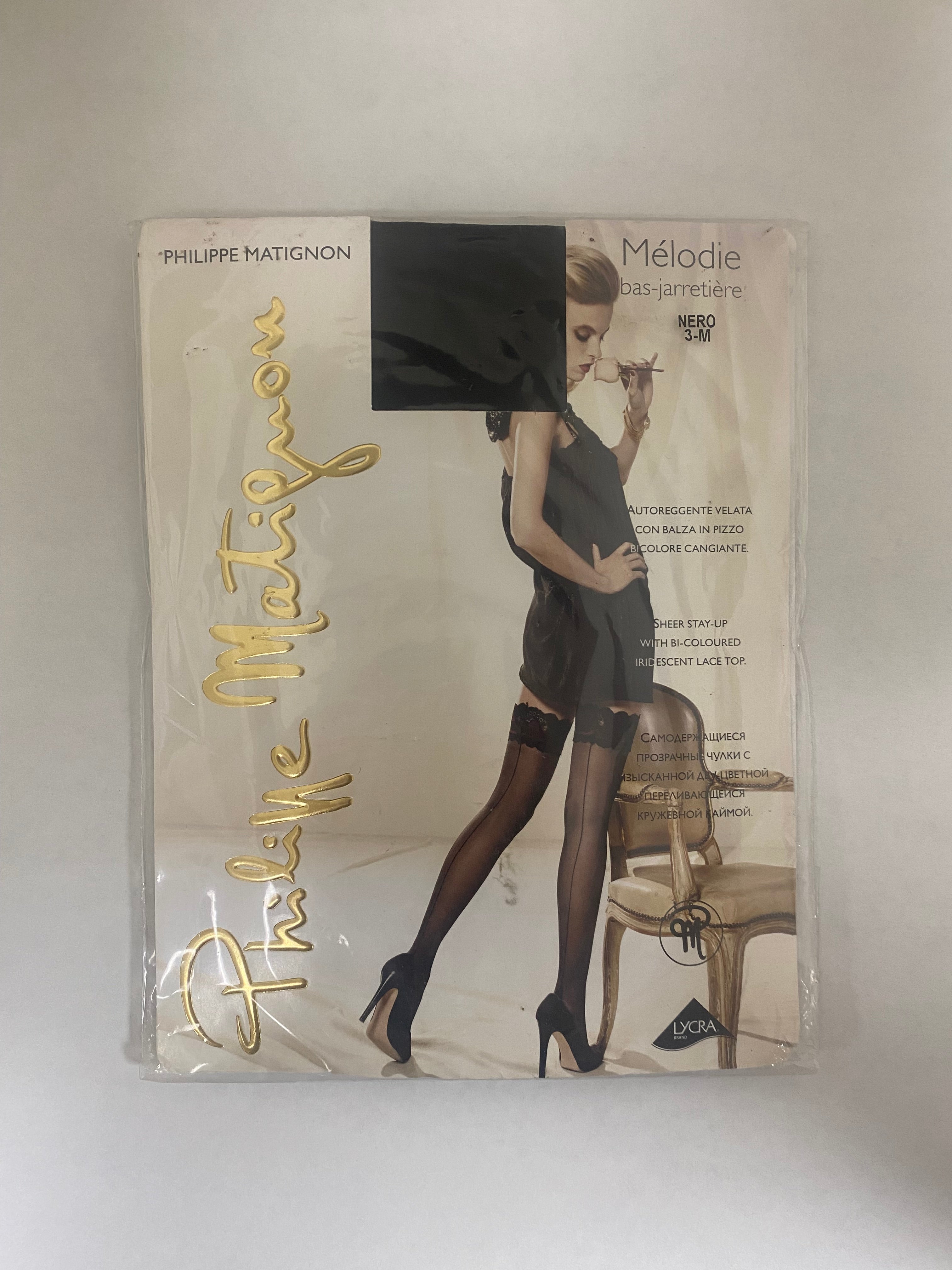 Philippe Matignon Mélodie bas-jarretière Sheer Lace Top Black (Size 3-M)