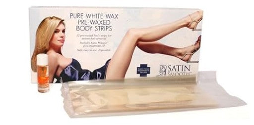 Satin Smooth Pure White Wax Pre-Waxed Body, 12 STRIPS