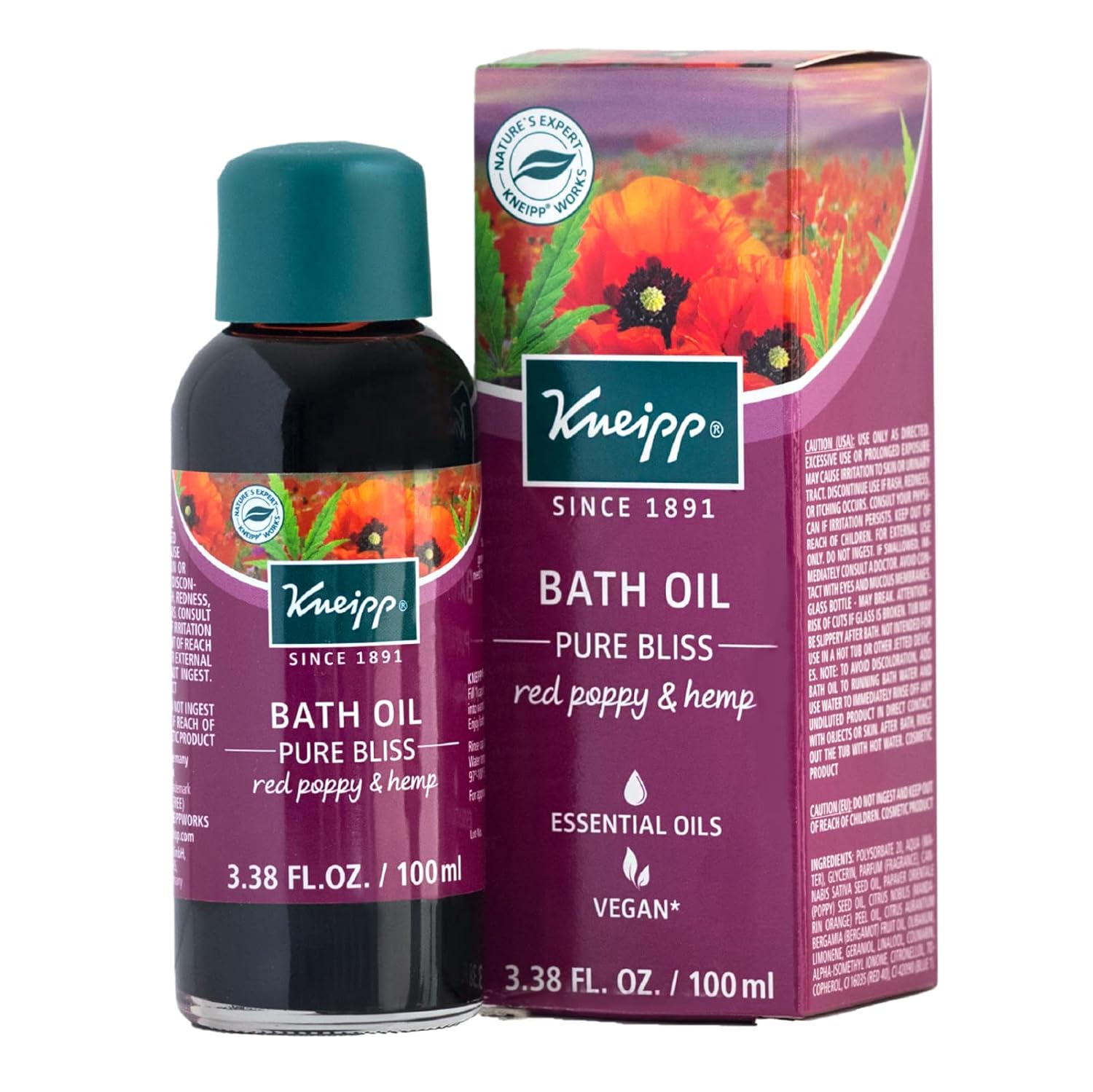Kneipp Pure Bliss Herbal Bath Oil Red Poppy & Hemp 100mL
