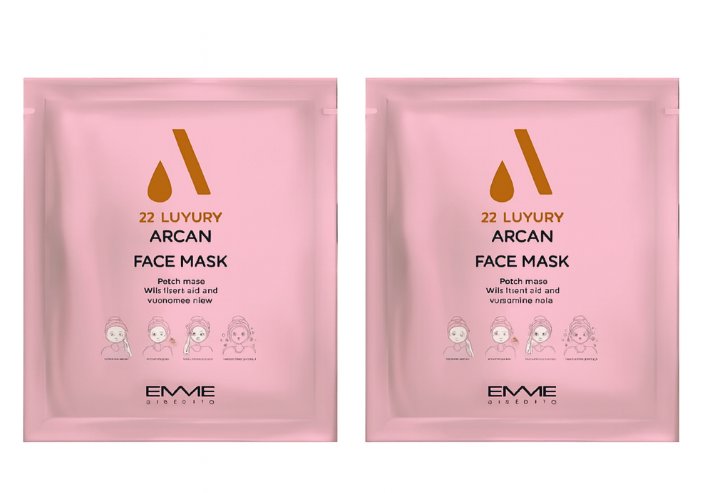Emmediciotto 22 Luxury Argan Oil & Hyaluronic Acid Hydrating Face Mask Sheet, Moisturising Anti-Aging Facial Mask for All Skin Types, 2 Pack