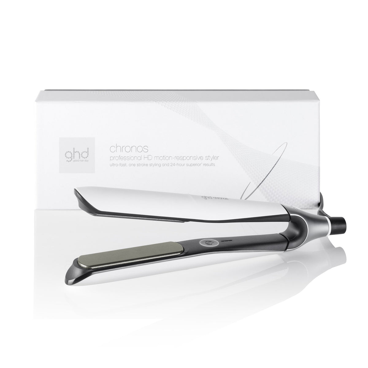 ghd Chronos 1-Inch Styler Smart Flat Iron Hair Straightener with HD Motion-Responsive Technology, Ceramic Floating Plates, 365°F, White