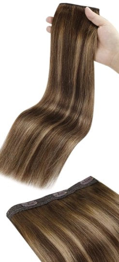 Hairuwear One-Piece Extentions 16" Straight Sun-Streaked Brown