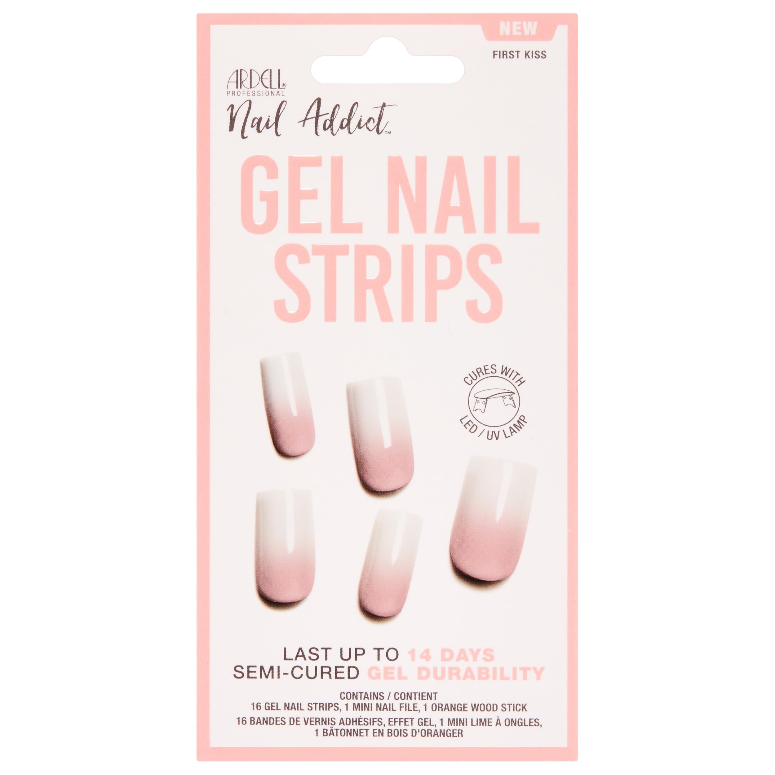 ARDELL UV Gel Nail Wraps, Gel Nail Strips First Kiss, 16 Pcs