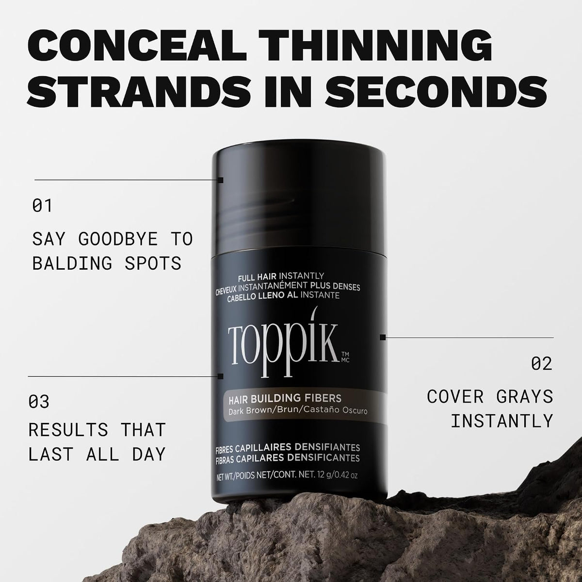 Toppik Hair Building Fibers, Medium Brown, 12g Fill In Fine or Thinning Hair, Instantly Thicker, Fuller Looking, 9 Shades for Men & Women, Keratin Protein Formula
