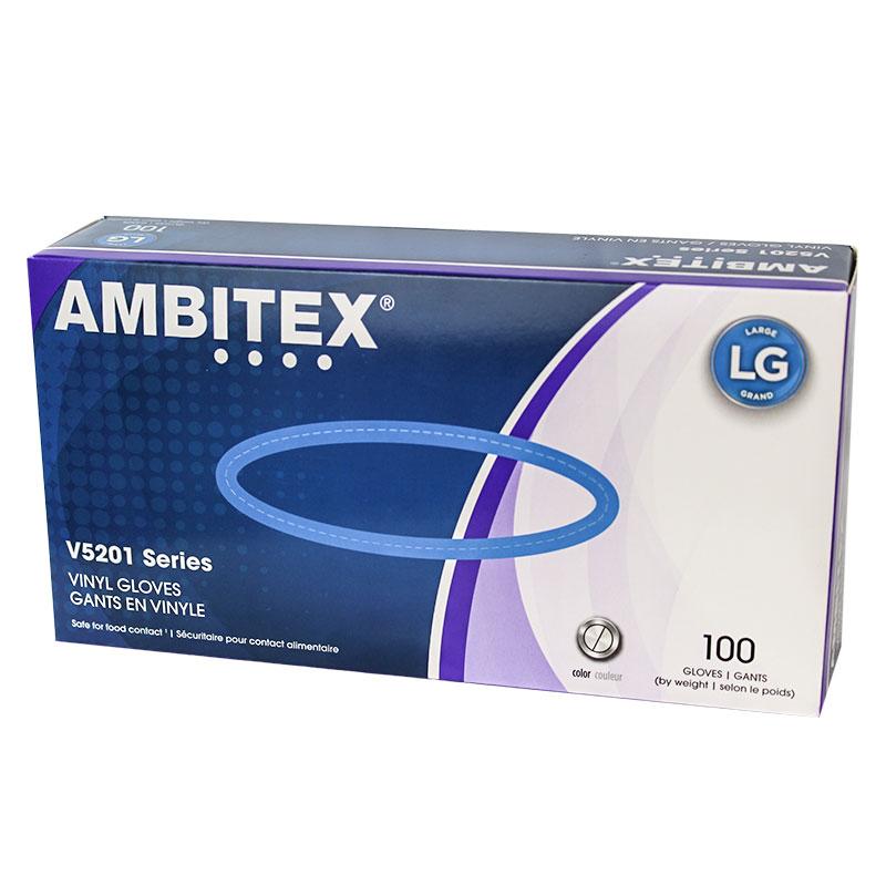 Ambitex VLG5201 Vinyl Gloves, Large, Clear100ct (2-Pack)