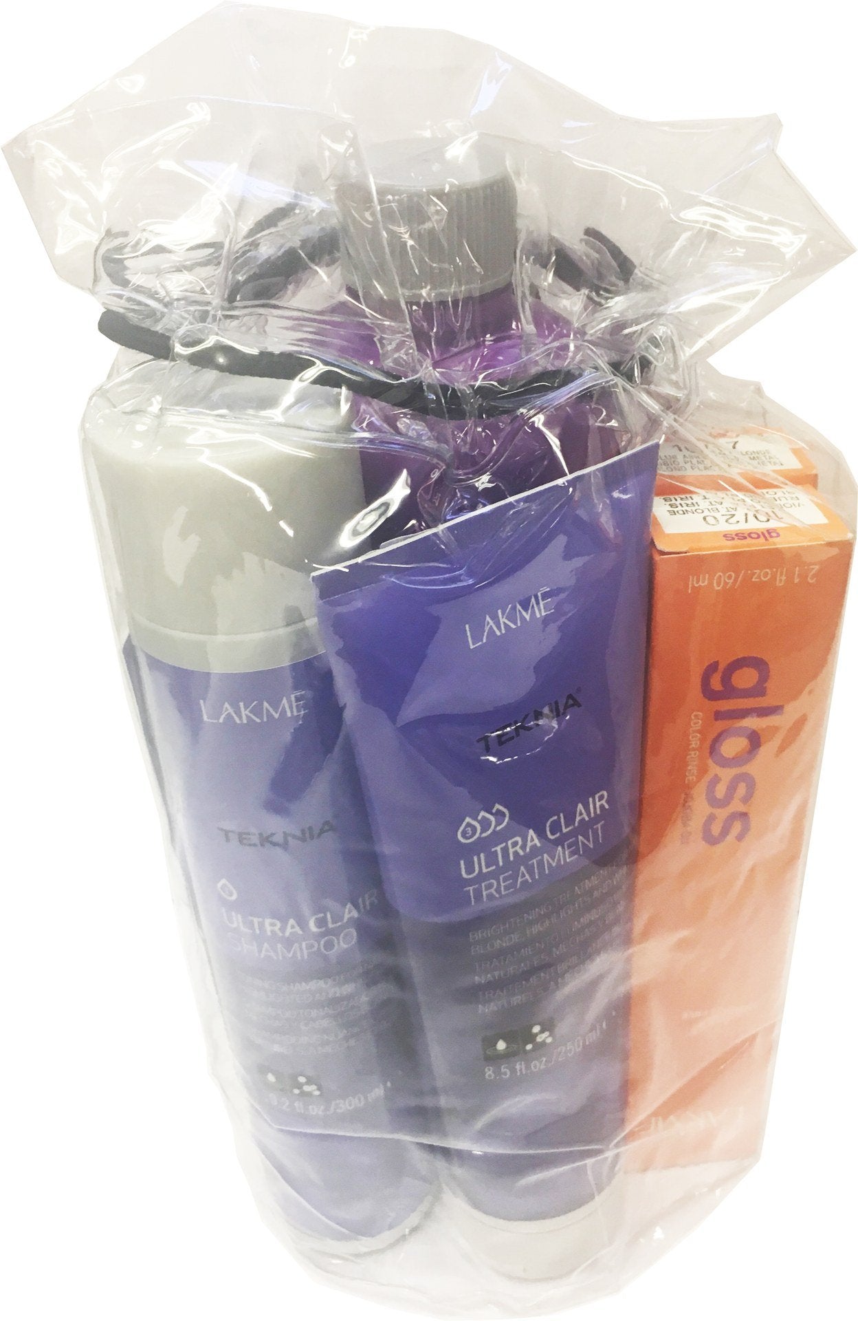 Gloss try me toning..1 10/20 Violet Platinum Blonde..1 10/17 Blue Ash Light Blonde..1 1000 ml 6v Long lasting..1 300 mL Ultra Clair Shampoo..1 250 mL Ultra Clair Treatment..