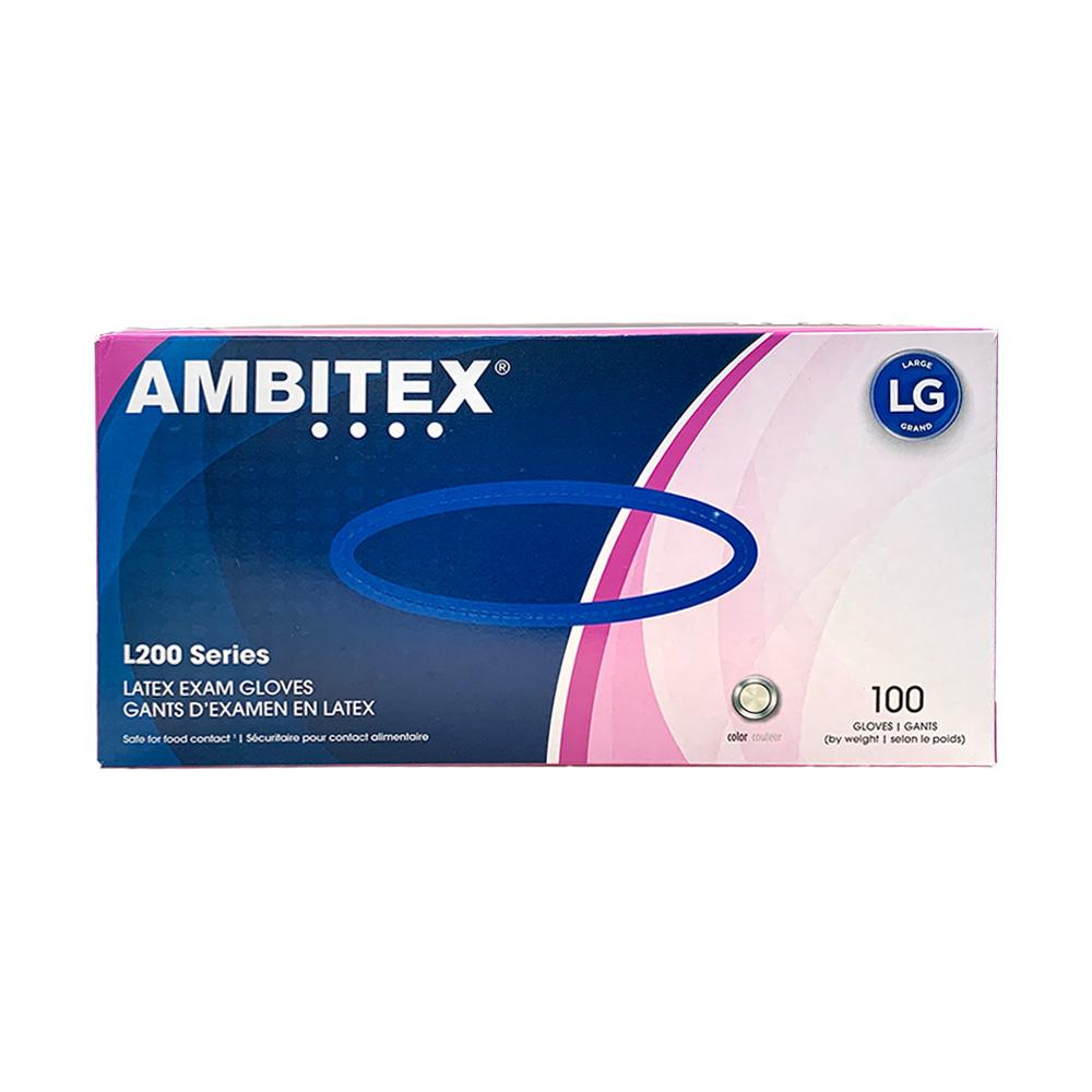 Ambitex L200 Latex Exam Gloves White Large, 100Ct