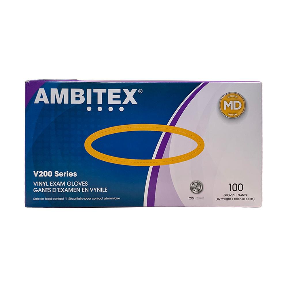 Ambitex V200 Vinyl Exam Gloves Clear Medium, 100Ct-(2 Pack)