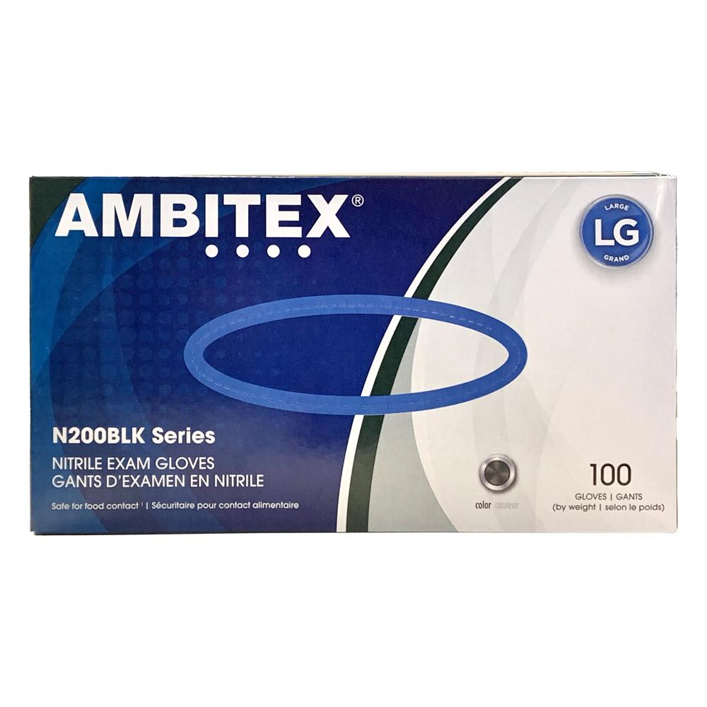 Ambitex NLG200BLK Nitrile Gloves, Large, Black- 100ct (2 pack)