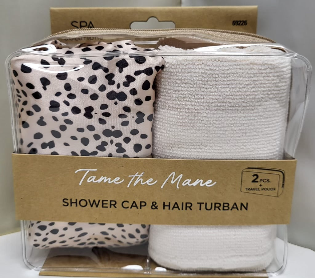 Tame the Mane Shower Cap and Hair Turban (Animal Print)