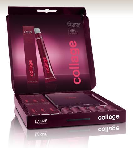 Collage Samples Kit-- (6) Collage Haircolor 2.1 fl oz/ 60ml samples( 6/60: 12/72: 8/00+: 5/52: 7/17: 7/64 ); (6) 20V 6% Collage Hydrox Developers 2.1 fl.oz/ 60ml ea. : swatchbook: literature: window cling