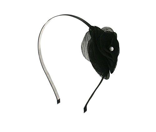Mia Flower Headband, Black Chiffon with Pearl Center, Hair Accessory for Women and Girls 1 pc