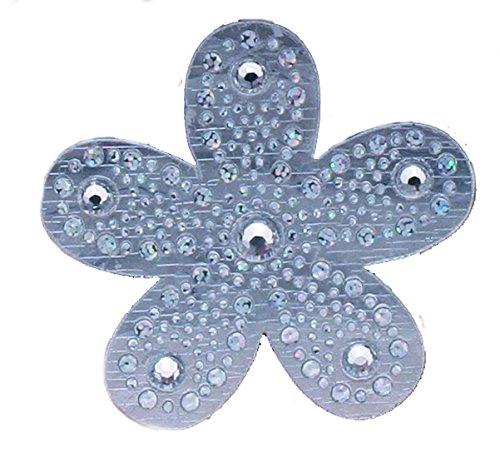 Mia Hair Stickers-Small"Clip-Less" Hair Ornaments That Stick To The Hair W/Grippit Material-Silver Flower-1.5 Inches (1 pc)