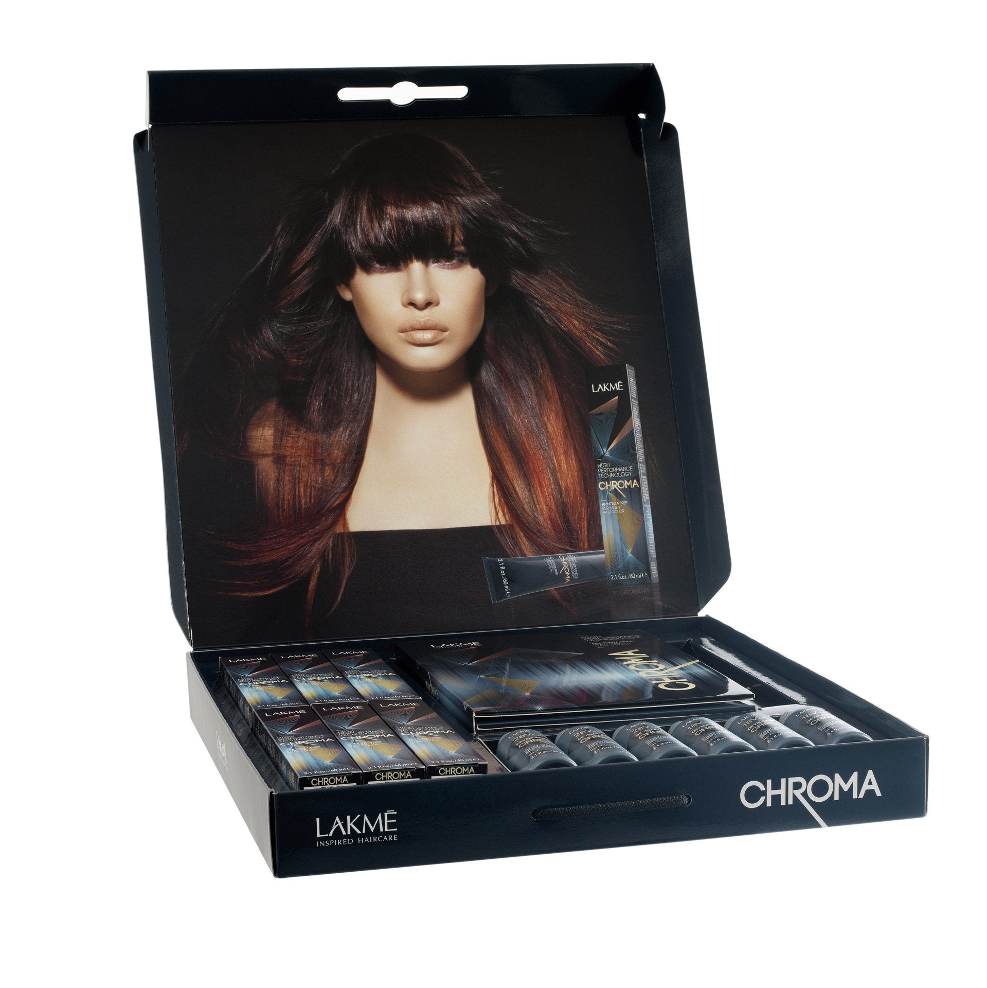 Chroma Samples Kit- (6) Chroma Haircolor 2.1 fl oz/ 60ml; Samples( 7/66: 6/50: 8/17: 7/00: 9/20: 4/00); 18V 5.4% Chroma Developers 6 x 2.1 fl.oz/ 60ml ea. : swatchbook: literature: window cling