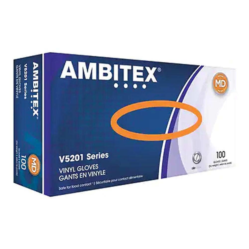 Ambitex VMD5201 Vinyl Gloves, Medium, Clear100ct-(2-Pack)