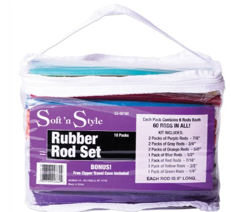 Rubber Rod Set of 60, Assorted Sizes