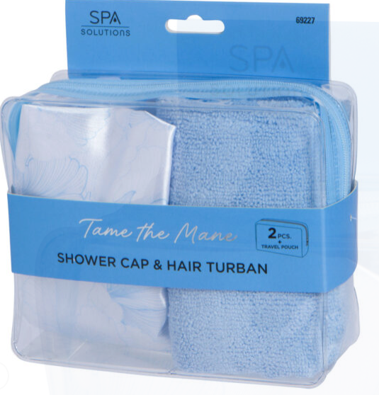 Tame The Mane Shower Cap & Hair Turban-BLUE FLORAL