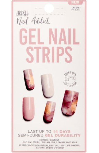 ARDELL UV Gel Nail Wraps, Gel Nail Strips Cheers to Rose, 16 Pcs