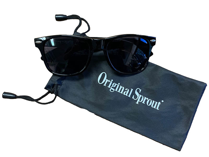 Plastic Tahiti Glasses in Black with White O.S. Logo Included Microfiber Drawstring Bag