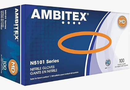 Ambitex NMD5101 Series Blue Nitrile Gloves, Medium, Box 100