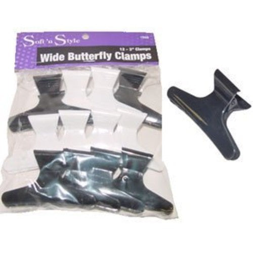 Soft'n Style Large Butterfly Clamps, 12 Count (Black/White)