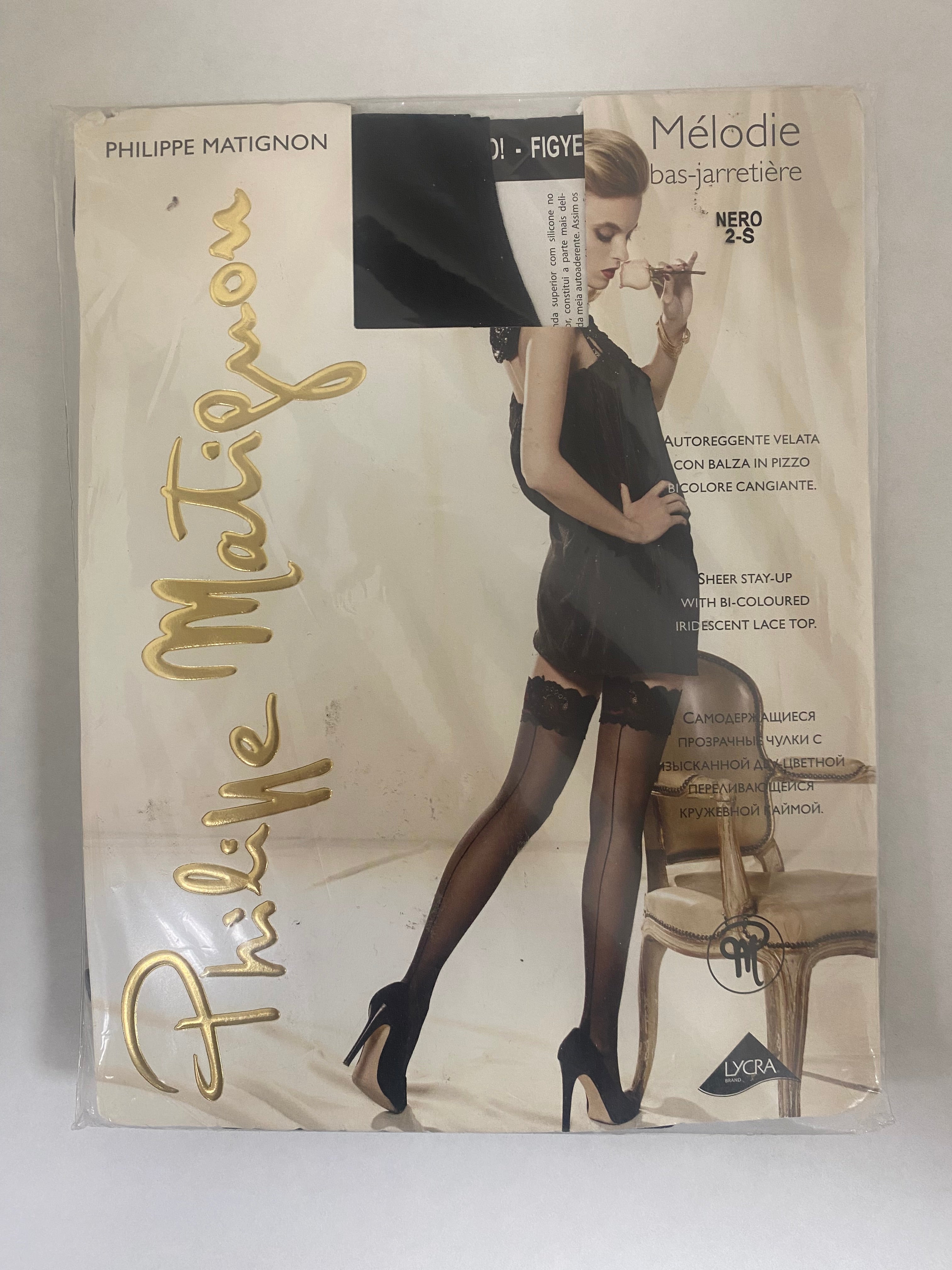 Philippe Matignon Mélodie bas-jarretière Sheer Lace Top Black (Size 2-S)