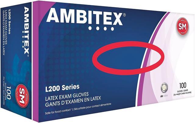 Ambitex Latex Exam Gloves White Small, 100Ct