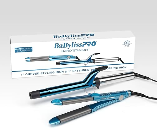 BaBylissPRO Nano Titanium Flat Iron Hair Straightener, 1" Curved Styler
