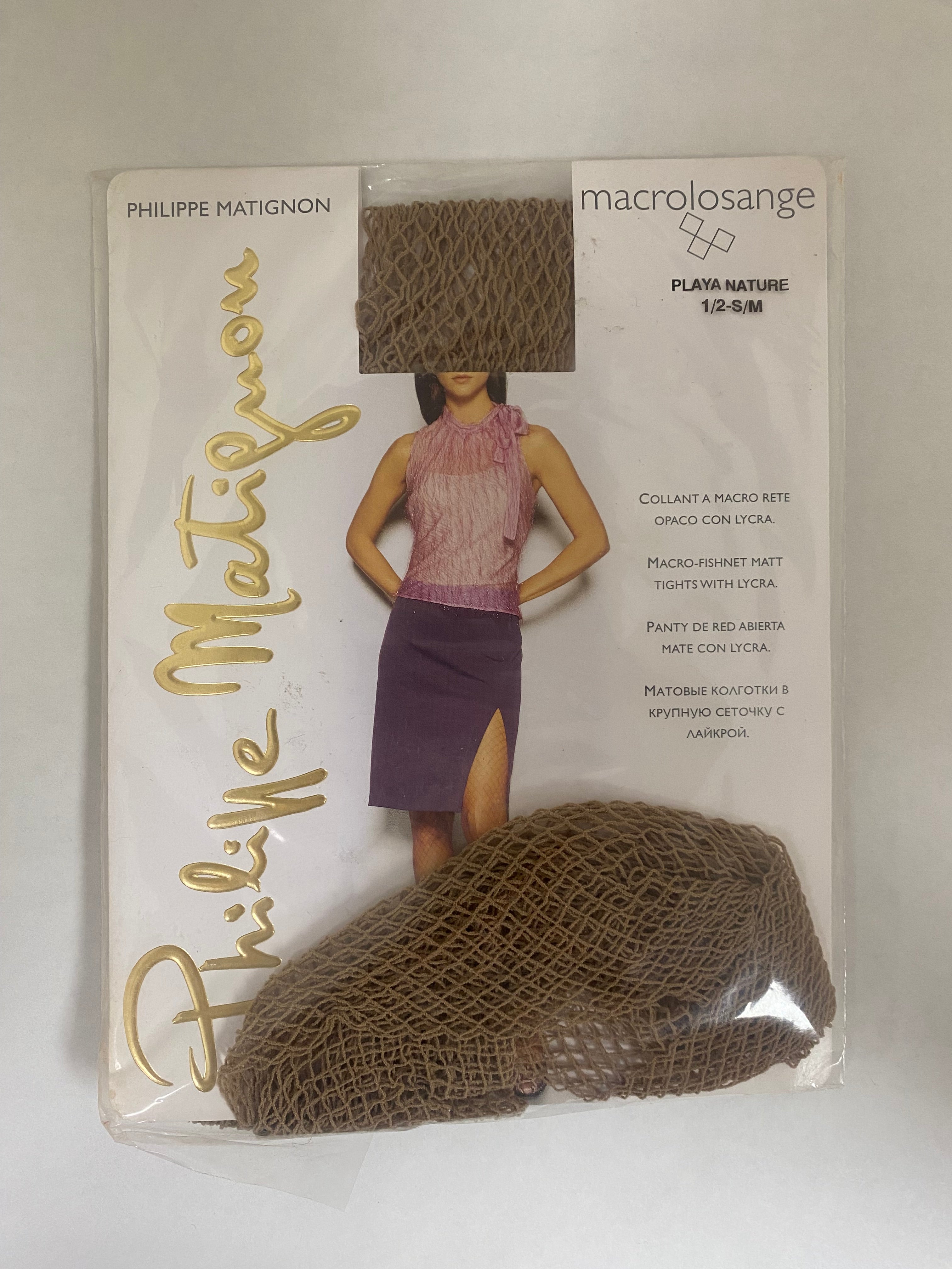 Philippe Matignon macrolosange Fishnet Tights Natural Beach (Size 1/2-S/M)