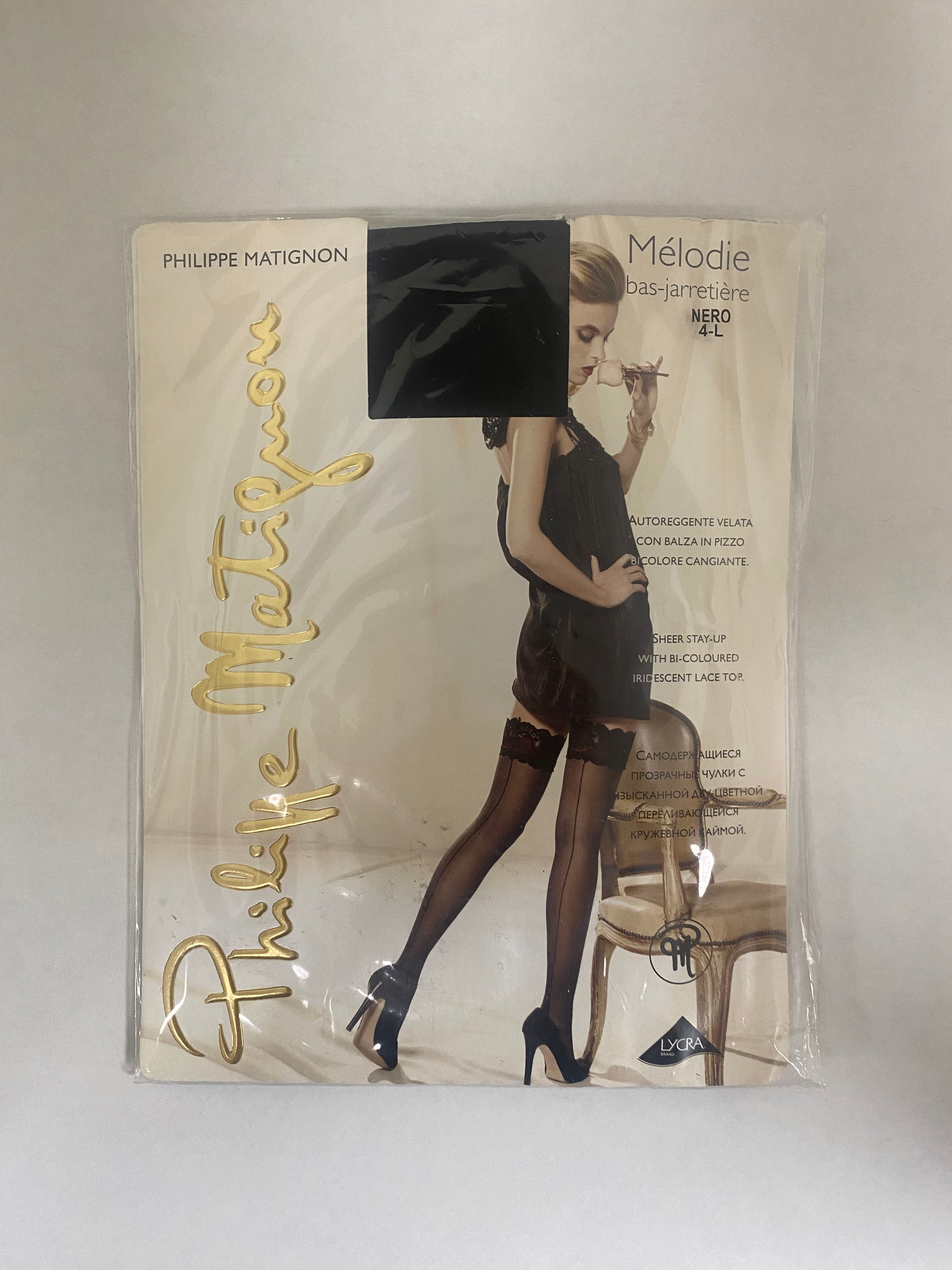 Philippe Matignon Mélodie bas-jarretière Sheer Lace Top Black (Size 4-L)