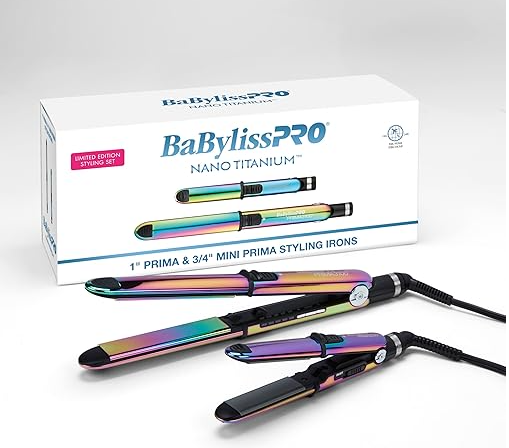 BabylissPro Nano Titanium PRIMA Stainless Steel Styling Irons 1' and 3/4"-Rainbow