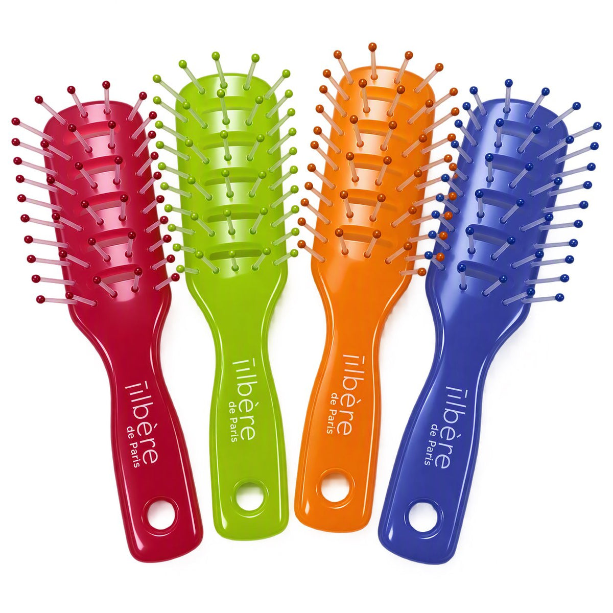 Jilbere Sherbets Mini Vent Brush Assorted Colors - 4 Pack Travel Hairbrush with Ball-Tipped Bristles