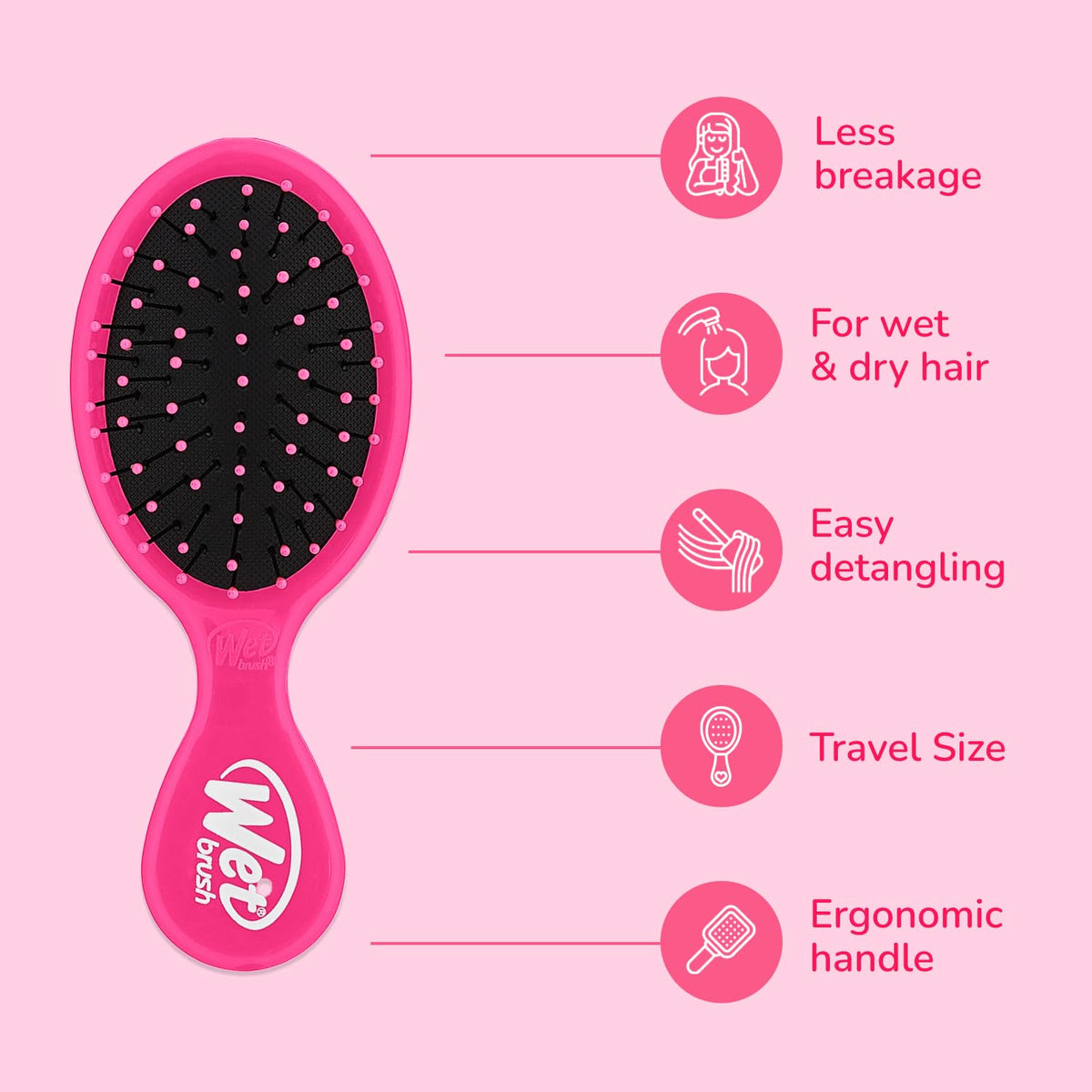 Wet Brush Mini Detangler Hair Brush, Pink - Detangling Travel Hair Brush - Ultra-Soft IntelliFlex Bristles Glide Through Tangles with Ease - Pain-Free - All Hair Types