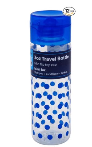 Sprayco Travel Bottle 3 Ounce Cylinder with Flip Top (12 Pieces) Assorted Colors (89ml)