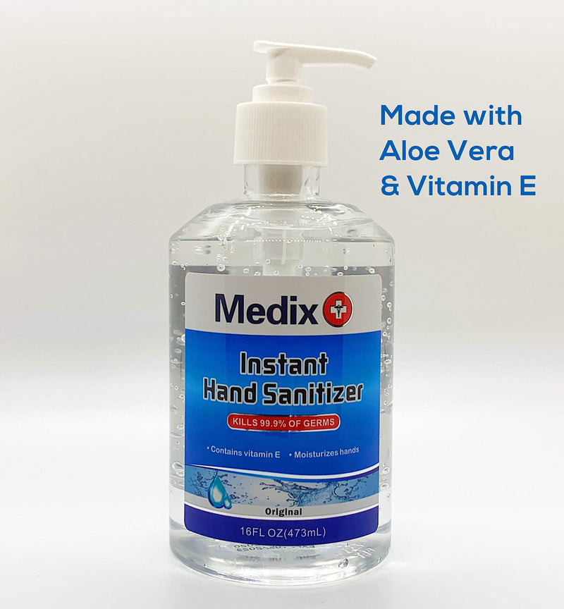 Hand Sanitizer Gel by Medix - 16 Fluid Ounces | 62% Ethyl Alcohol | Unscented | Kills 99.9% of Germs | Contains Aloe Vera and Vitamin E | - Single Pack