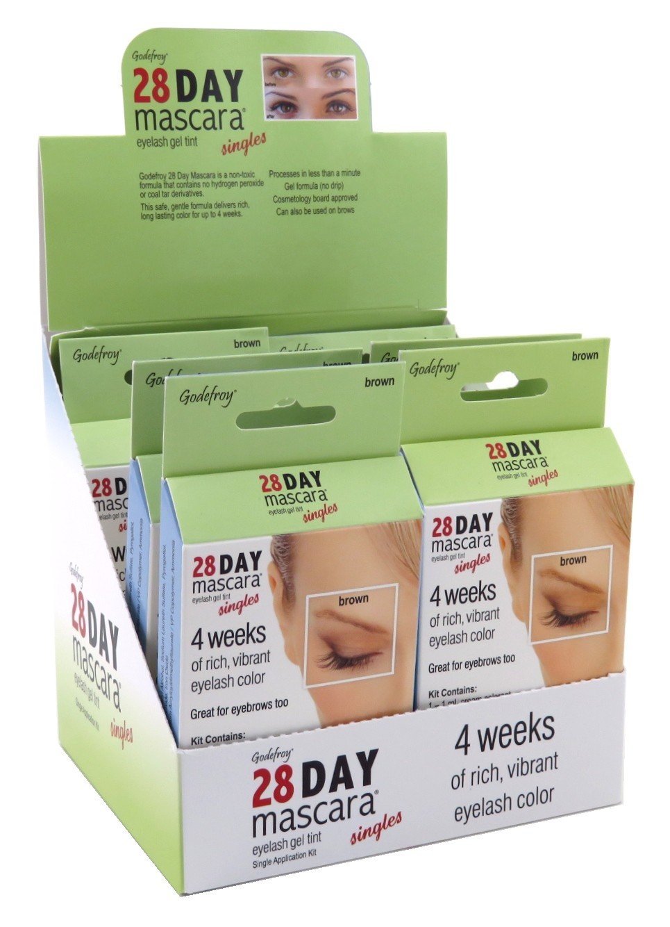 Godefroy 702-SGL 28 Day Permanent Eyelash & Eyebrow Mascara, Single Application Tint Kit - Brown