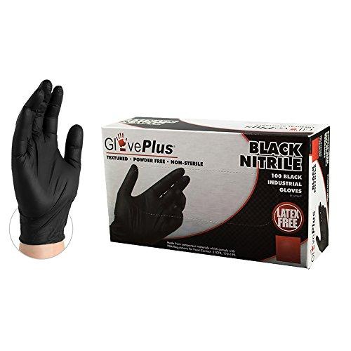 Gloveplus Textured Black Nitrile Glove Medium 100 / Box