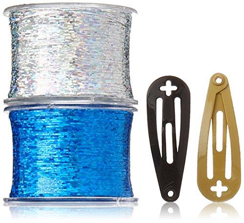 Mia Bling String Sparkly Shiny Hair Tinsel Extensions, For Women and Girls, Hologram Blue and Hologram Silver, 2 Spools, 500 Feet, 10 Clips 1pc