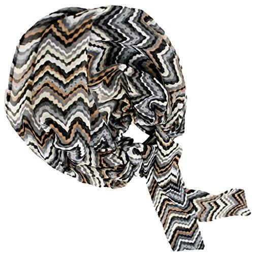 Mia Headwrap headwrap 14x4x0.5" Chiffon Black/Brown/White Chevron Print