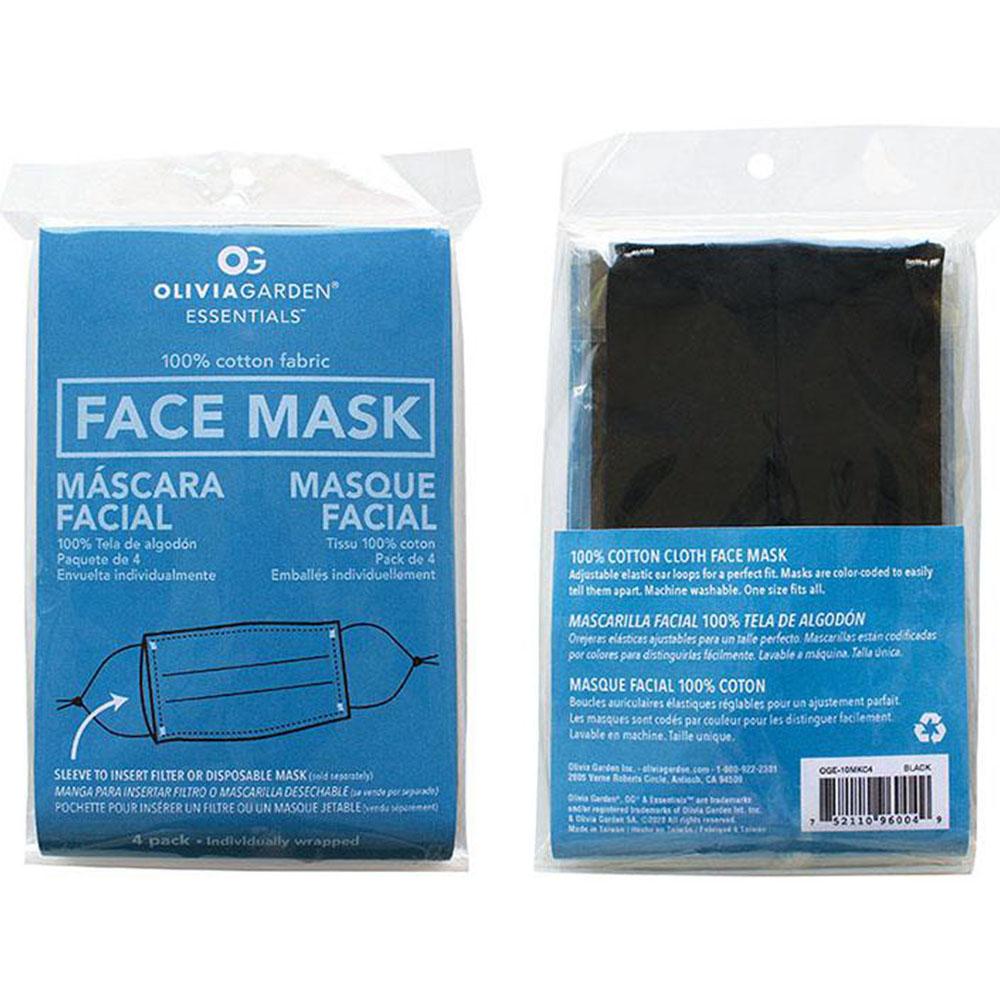 Olivia Garden Reusable Fabric 100% Cotton Face Mask With Adjustable Ear Loops And Sleeve For Optional Use With Filter Or Disposable Mask (4-Pk)